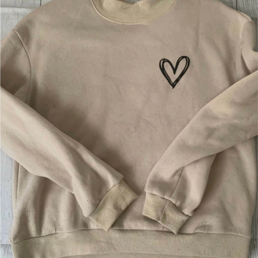 SHEIN Cream Ribbed Collar Sweatshirt